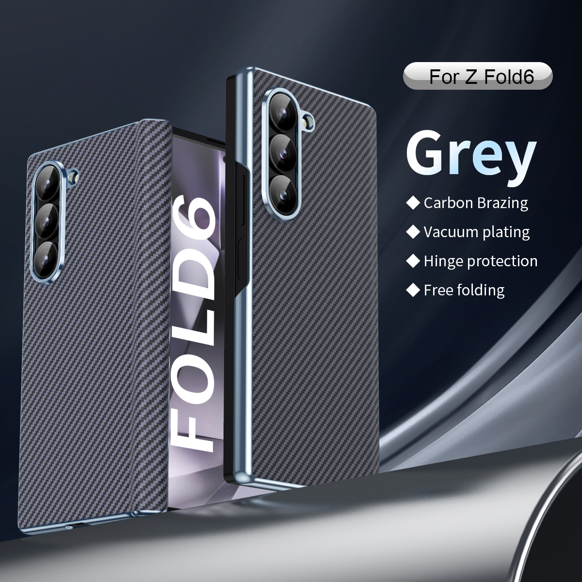 Carbon Fiber Pattern Shockproof  Protective Hinge Case with Mirror Film For Samsung Galaxy Z Fold 6/5/4/3