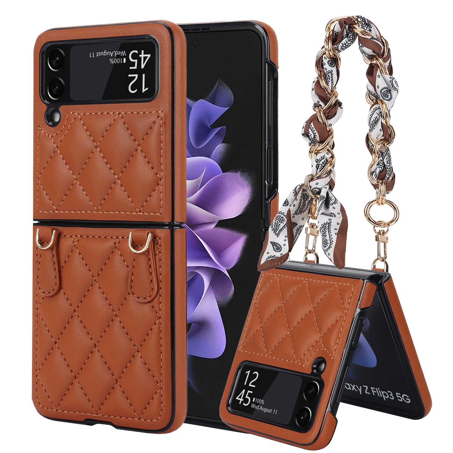 Luxury Silk Scarf Strap Chain Leather Case For Samsung Galaxy Z Flip 6/5/4/3