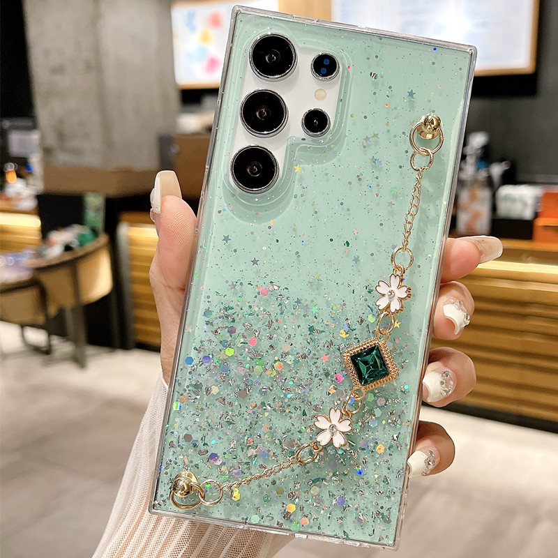 Luxury Glitter Gem Bracelet Flower Phone Cases For Samsung Galaxy S24 Plus Ultra
