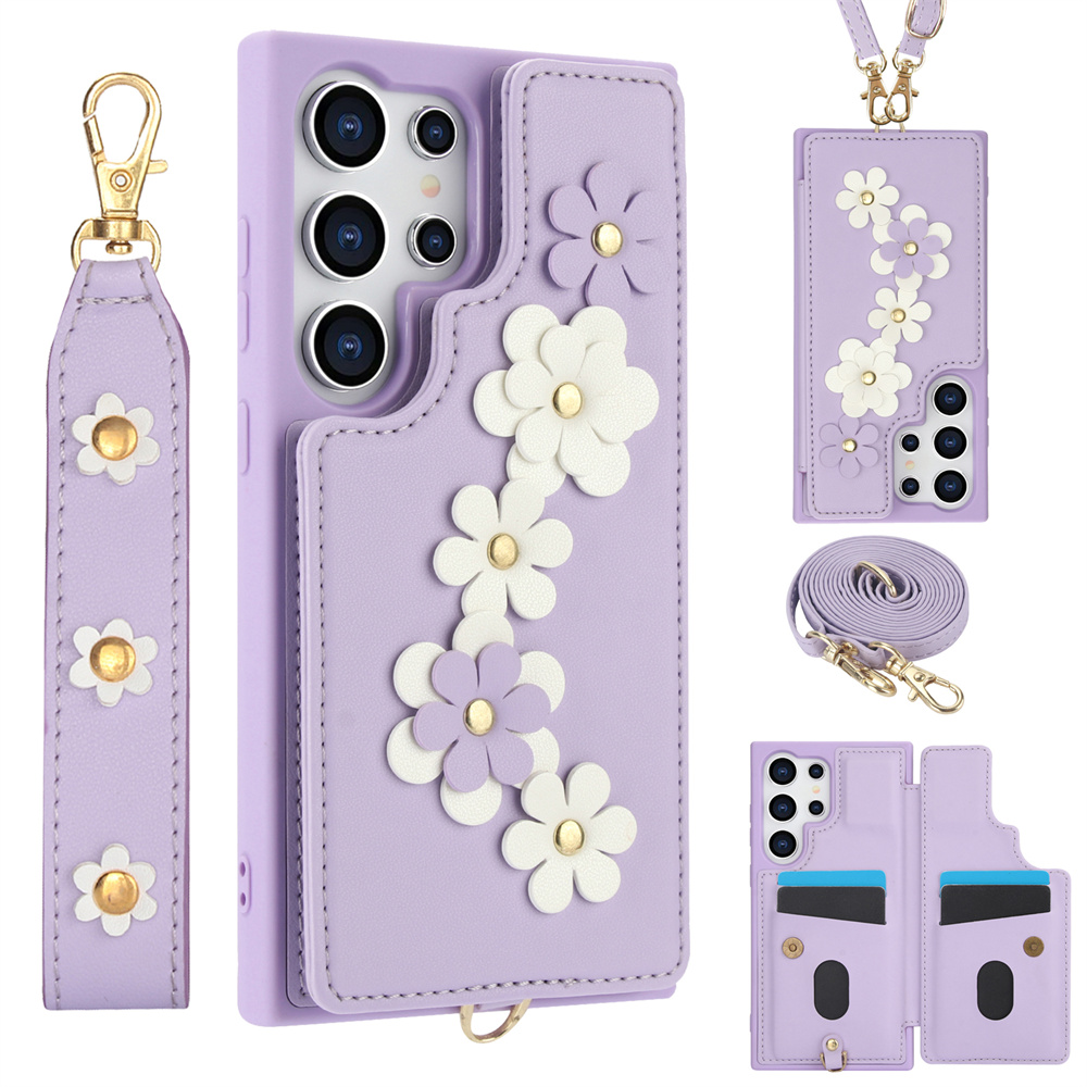 Crossbody Leather Rope Wallet Wrist Strap Phone Case for Samsung For S24 Ultra Plus