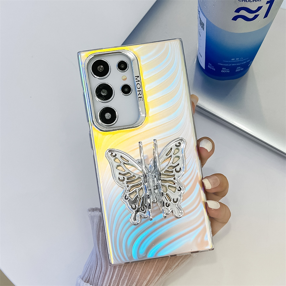 Aurora Gradient Butterfly Bracket Case for Samsung Galaxy S24 Ultra Plus