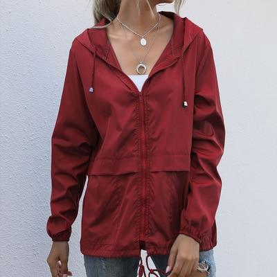 Women Jacket Zip-up Hoodie Lightweight Outdoor Hiking Waterproof Raincoat Jacket