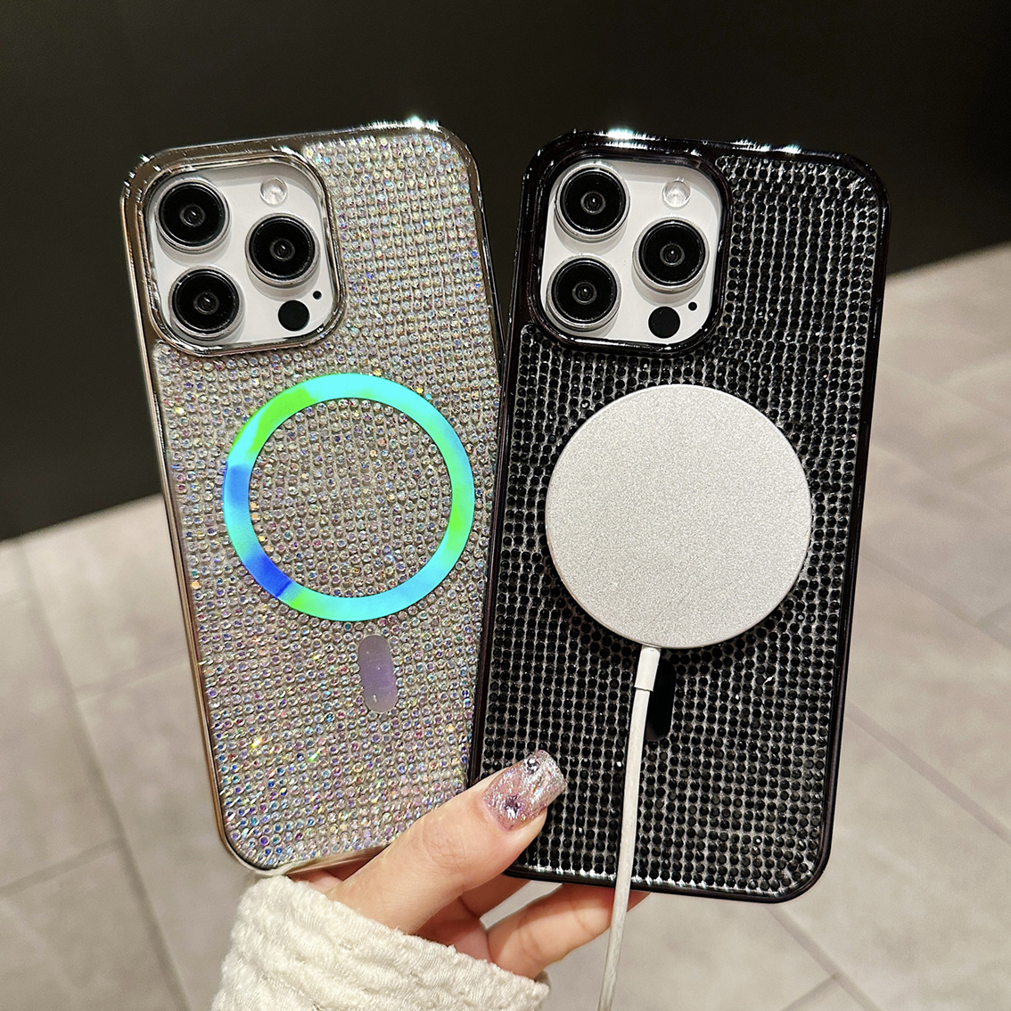 New Glitter Shining Diamond Plating Slim Wireless Charging Phone Case for iPhone Series