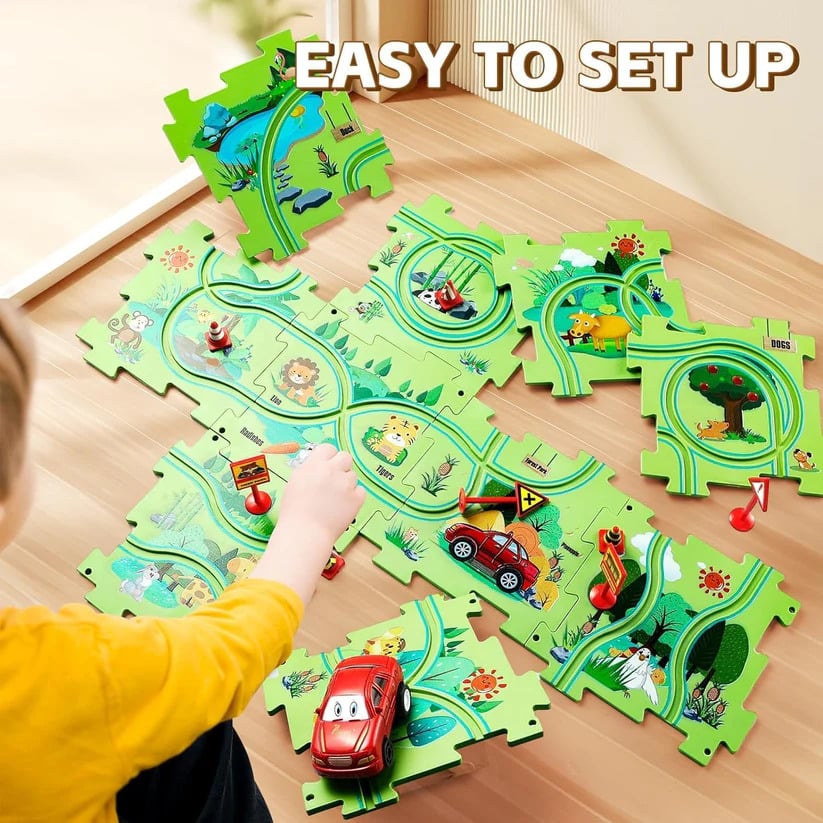 Kids DIY puzzle track car Set