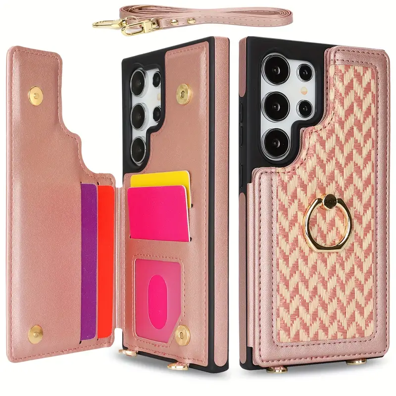 Printed Pattern Faux Leather Phone Case with Long Lanyard For Samsung Galaxy S24 Ultra Plus
