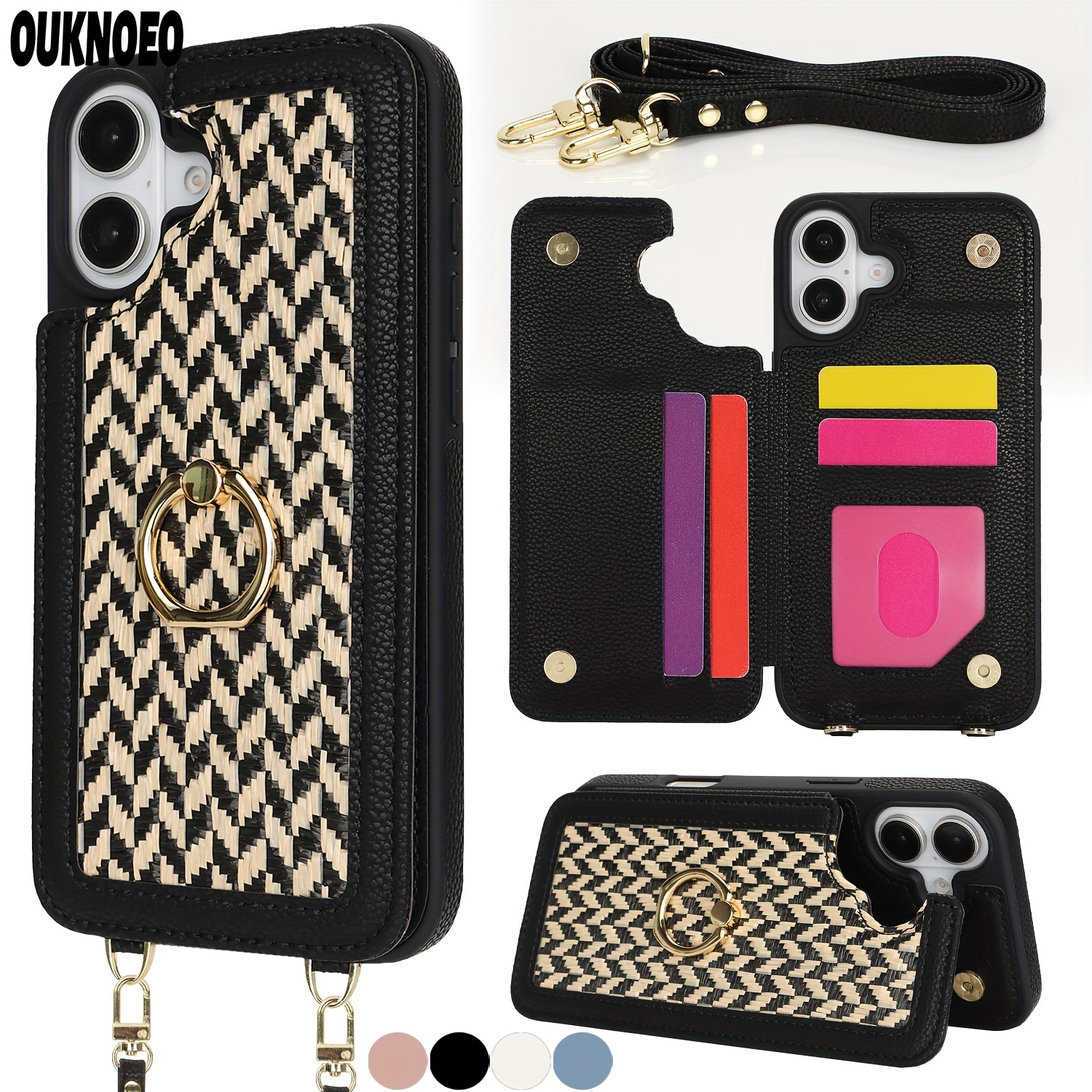 Printed Pattern Faux Leather Phone Case with Long Lanyard For Samsung Galaxy S24 Ultra Plus