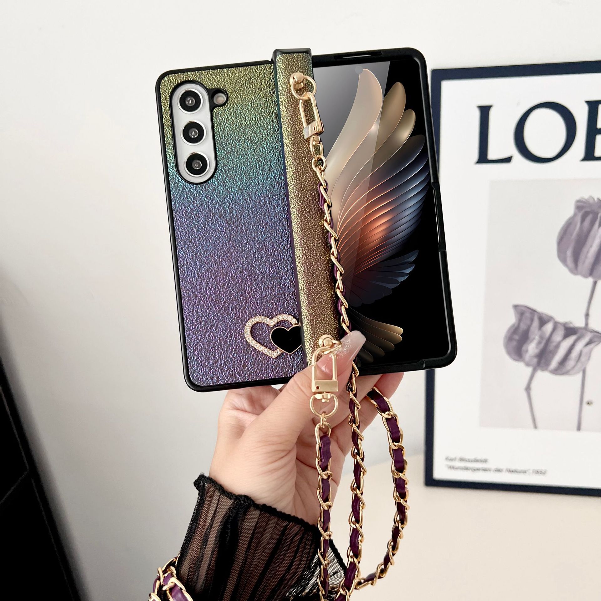 Love Hard Shell Case with Hinge Diagonal Cross Lanyard For Samsung For Galaxy Z Fold 6 5 4 3 
