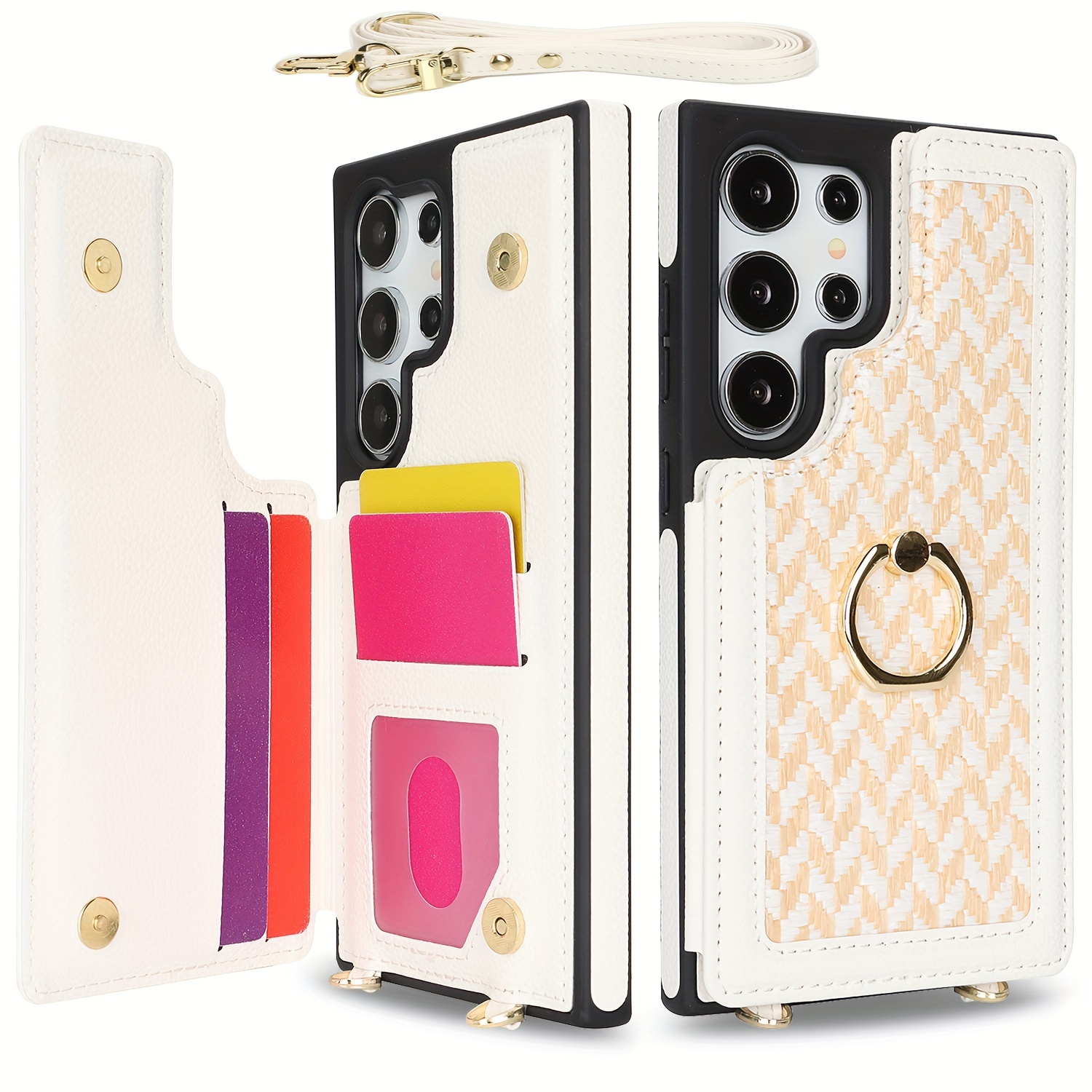 Printed Pattern Faux Leather Phone Case with Long Lanyard For Samsung Galaxy S24 Ultra Plus