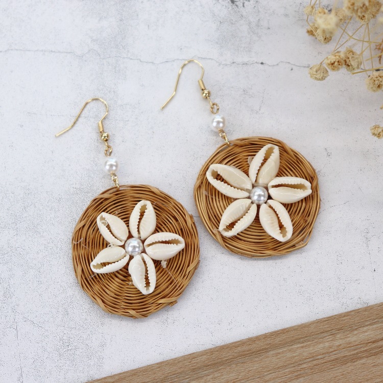 Retro handmade rattan woven earrings for women Bohemian beach holiday style versatile earrings temperament personality earrings