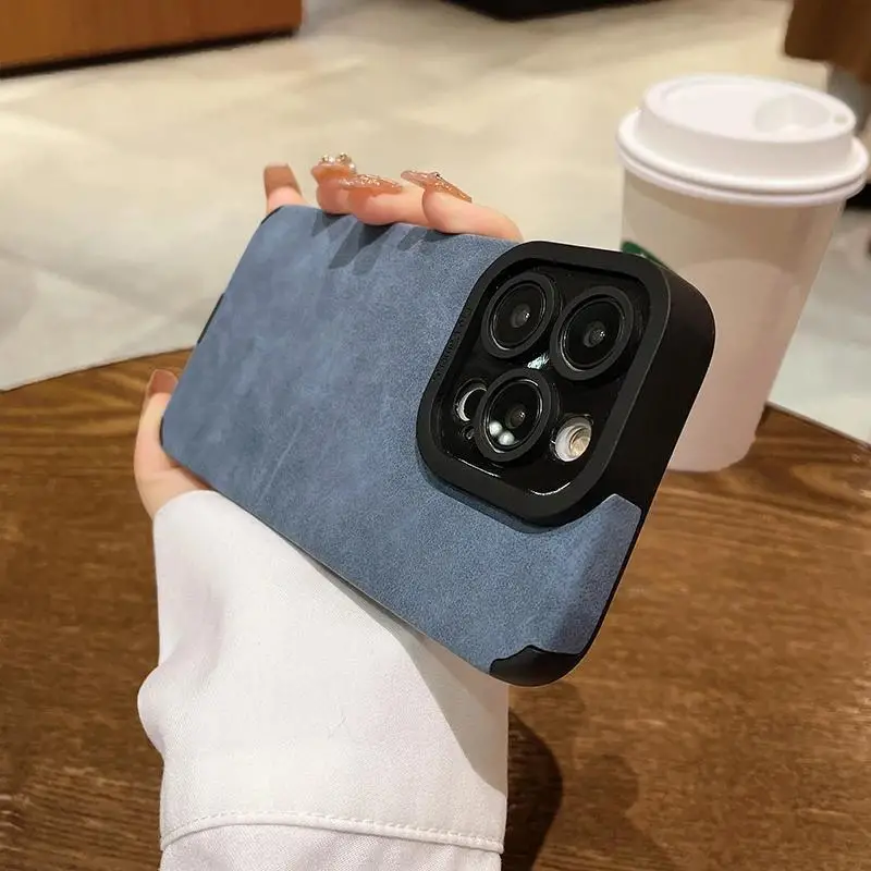 iphone 15 14 13 12 11 pro max fur leather case faux leather full lens protection cover details 2