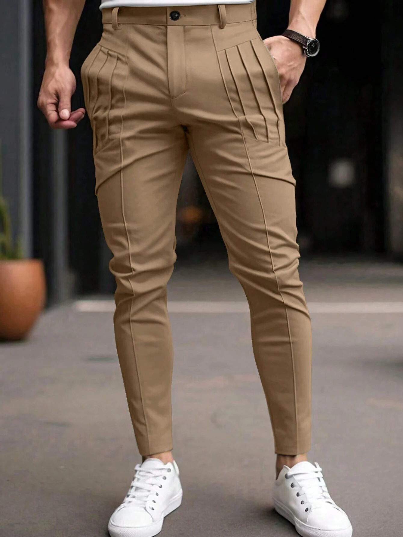 Men's Dress Pants Trousers Chinos Buttons Pocket Plaid Comfort Formal Party Work Fashion Classic Style Black Wine Micro-elastic