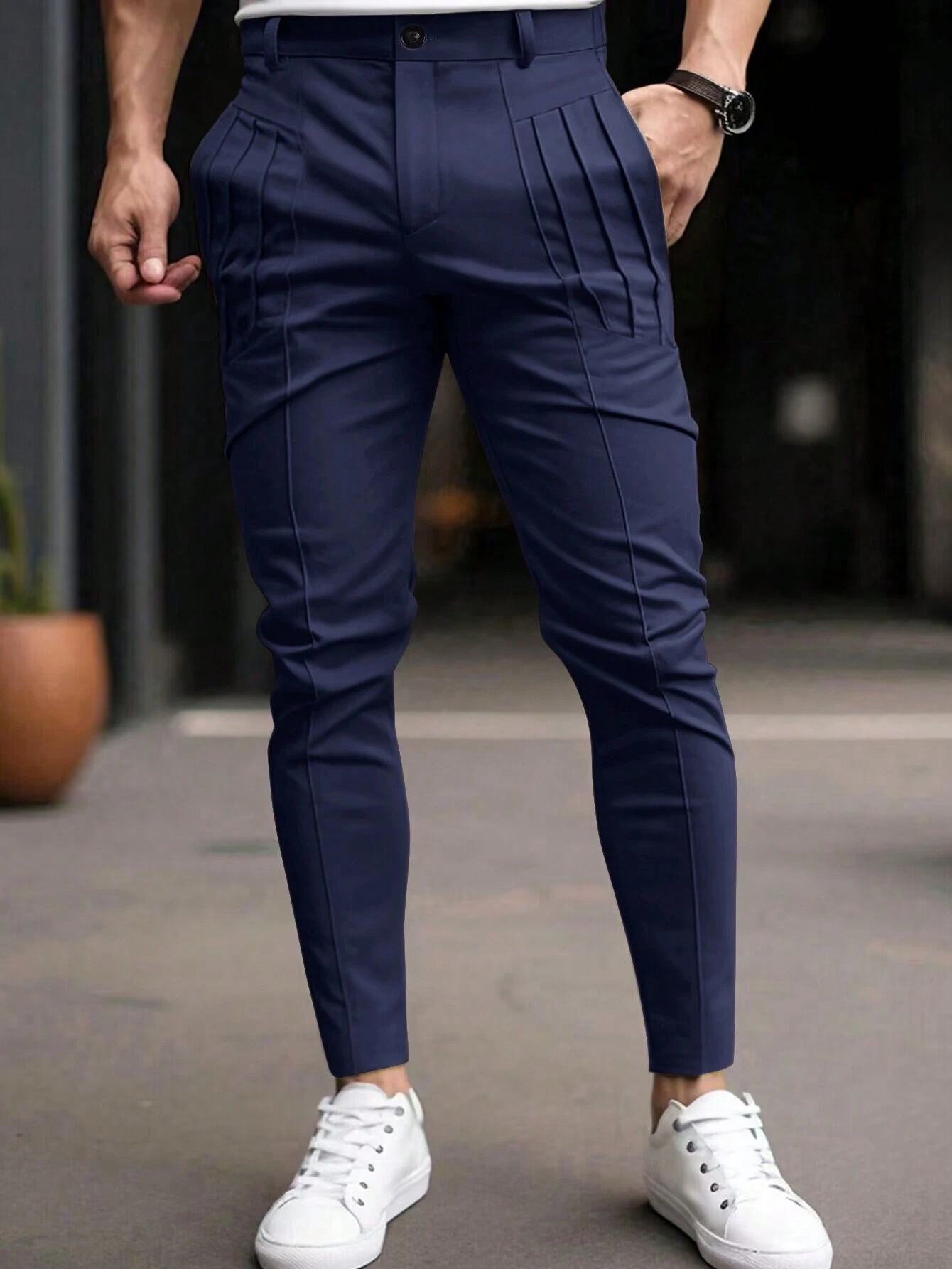 Men's Dress Pants Trousers Chinos Buttons Pocket Plaid Comfort Formal Party Work Fashion Classic Style Black Wine Micro-elastic