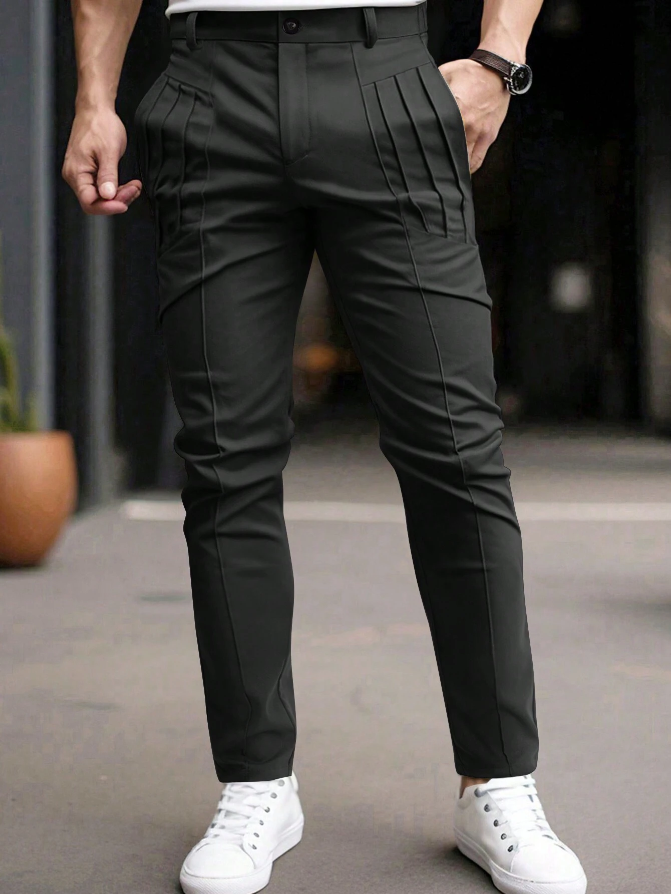 Men's Dress Pants Trousers Chinos Buttons Pocket Plaid Comfort Formal Party Work Fashion Classic Style Black Wine Micro-elastic