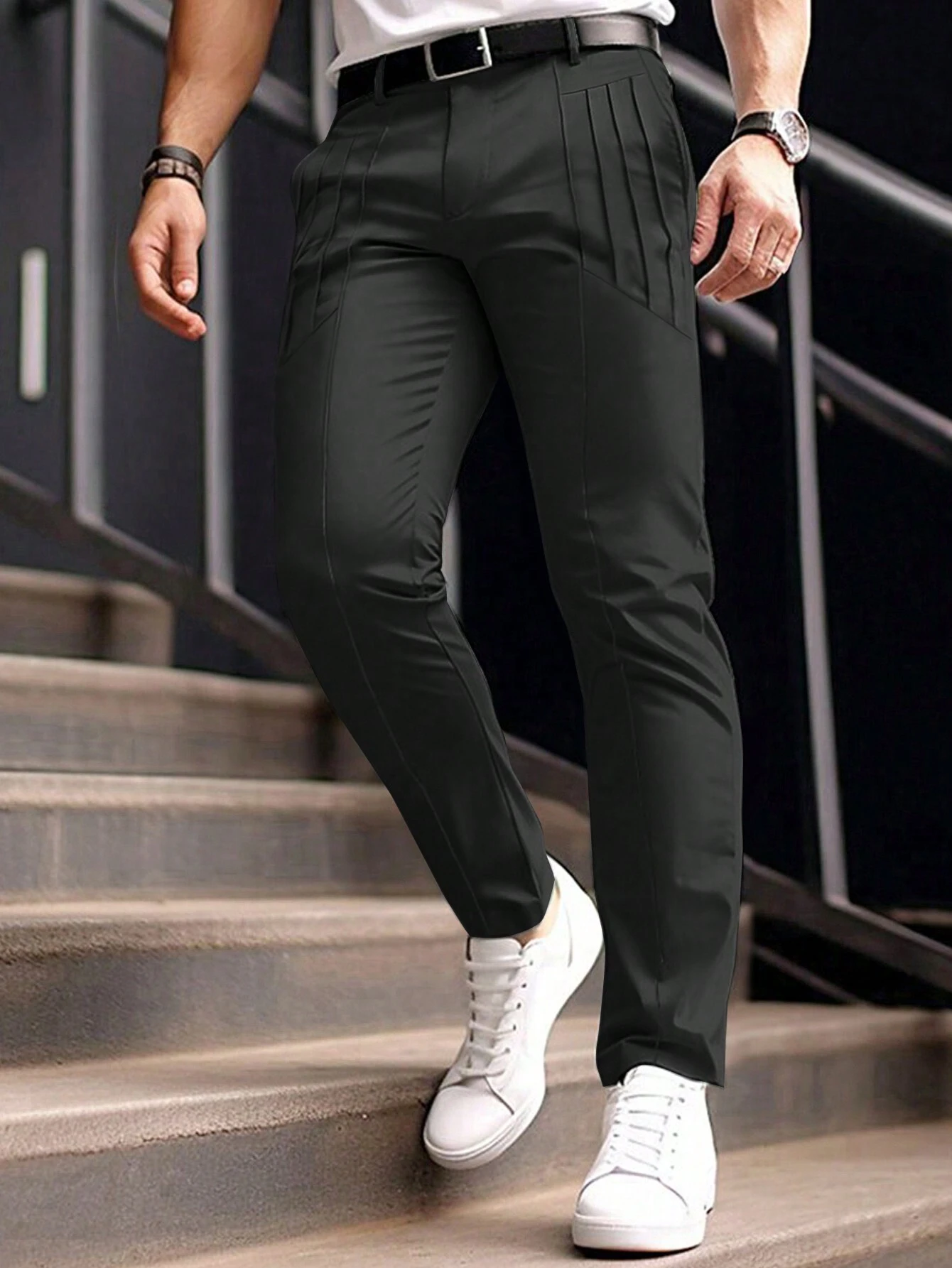 Men's Dress Pants Trousers Chinos Buttons Pocket Plaid Comfort Formal Party Work Fashion Classic Style Black Wine Micro-elastic