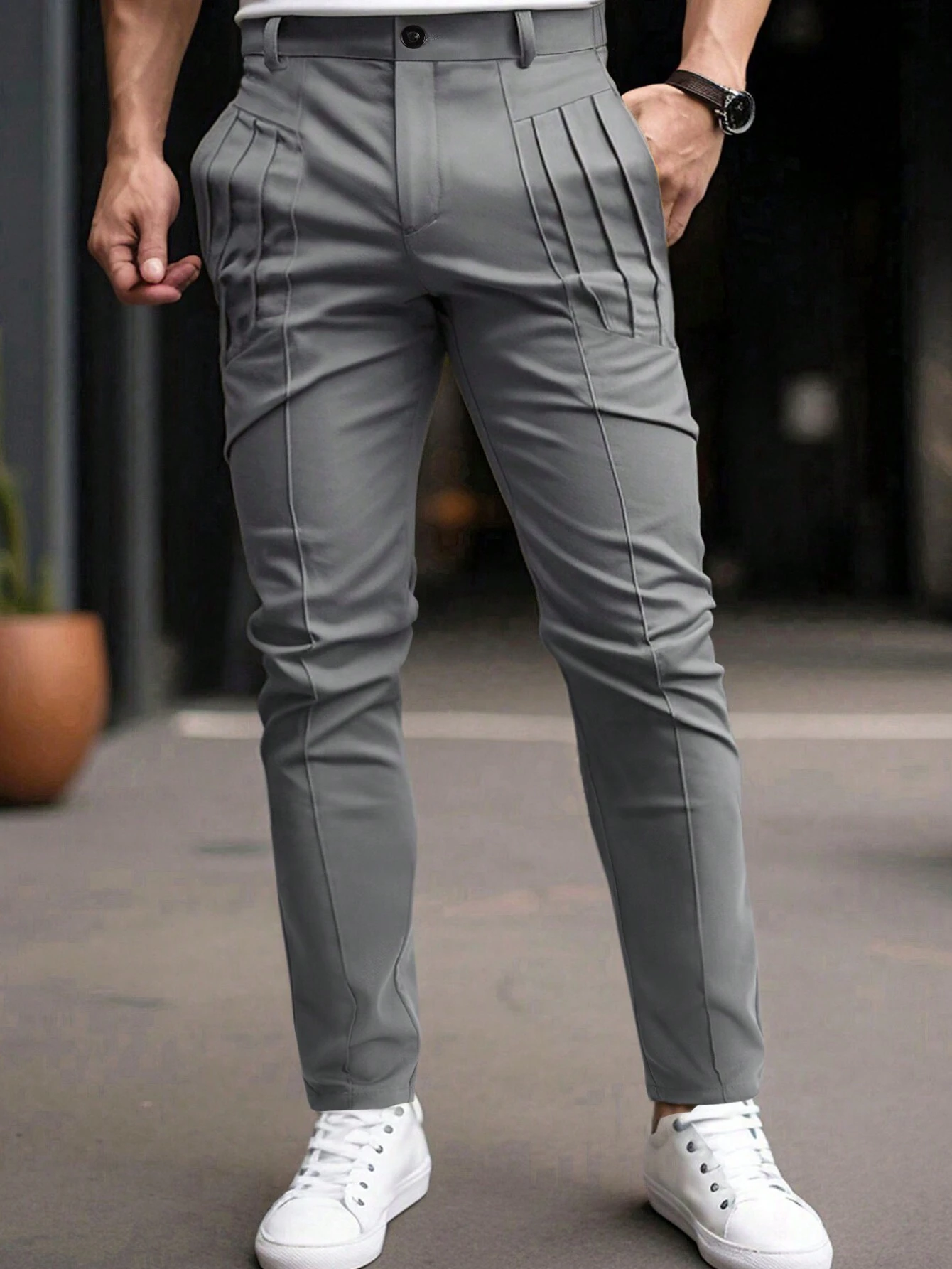 Men's Dress Pants Trousers Chinos Buttons Pocket Plaid Comfort Formal Party Work Fashion Classic Style Black Wine Micro-elastic