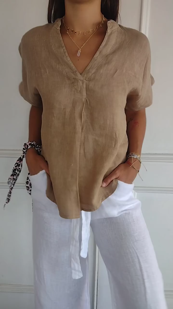Women's Casual Relaxed Linen Short Sleeves Top