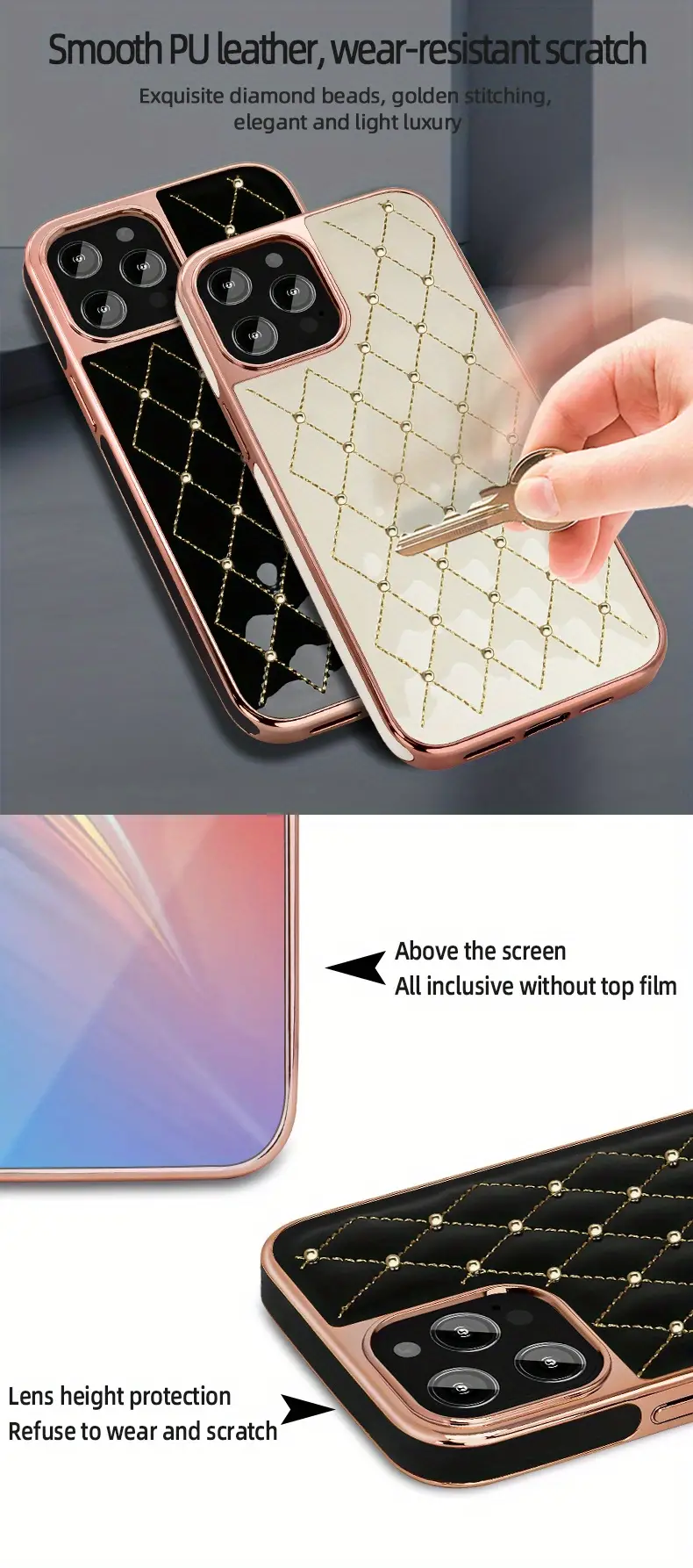 glam up your phone with a gold plated embroidered beads leather case for iphone 11 12 13 pro max 12 pro details 2