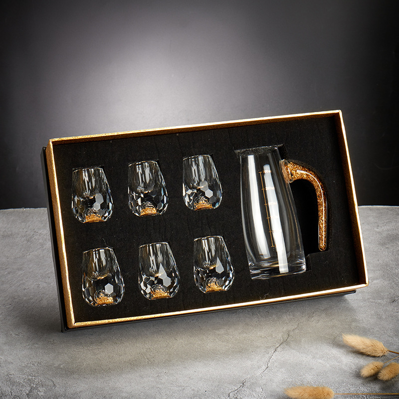 3D Glacier Glass Cup Crystal Gold Foil Shot Glasses