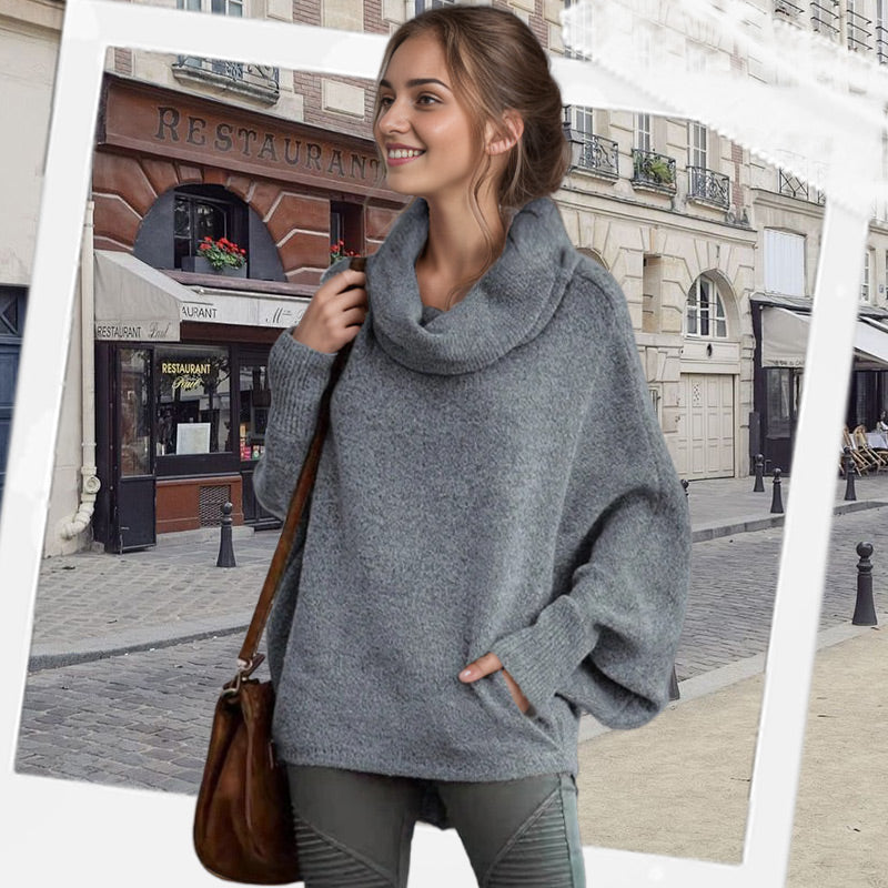 Hot SaleWomen's Batwing Cowl Neck Sweater with Pockets
