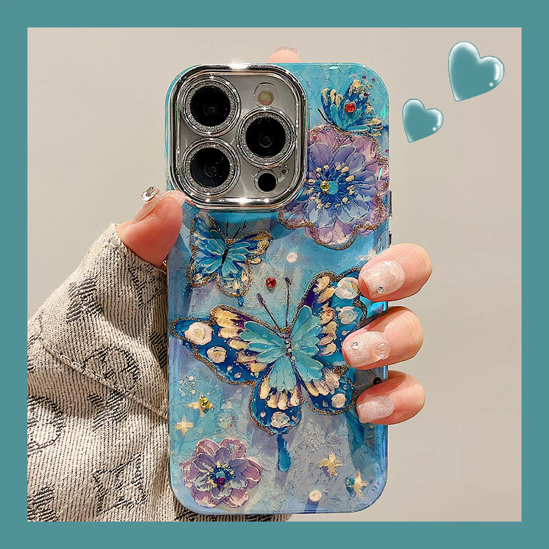 Ins Hot Oil Painting Butterfly Flower iPhone Cases With Bracelet