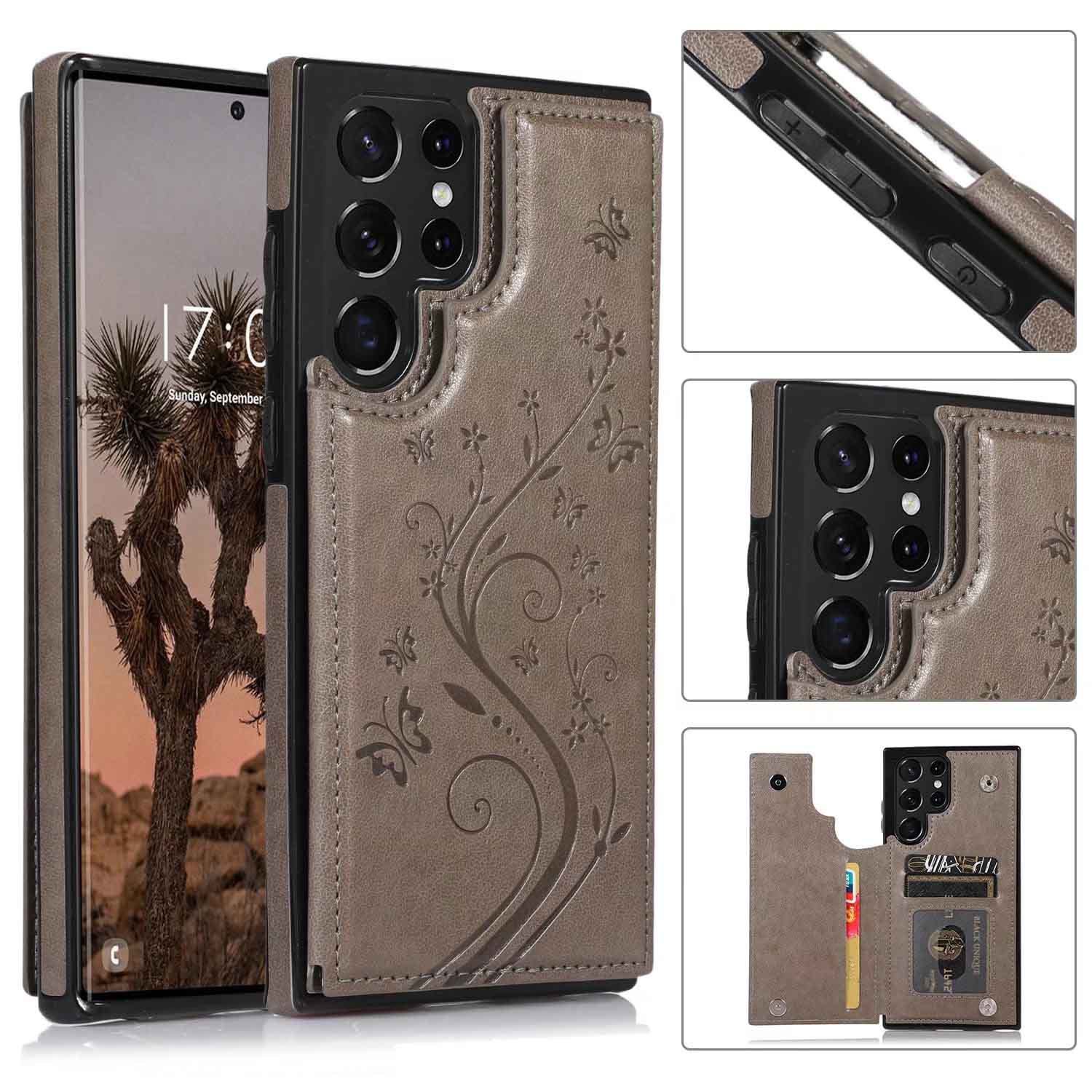 Luxury Flower Embossing Flip Leather Case for Samsung Galaxy S24 Ultra Plus