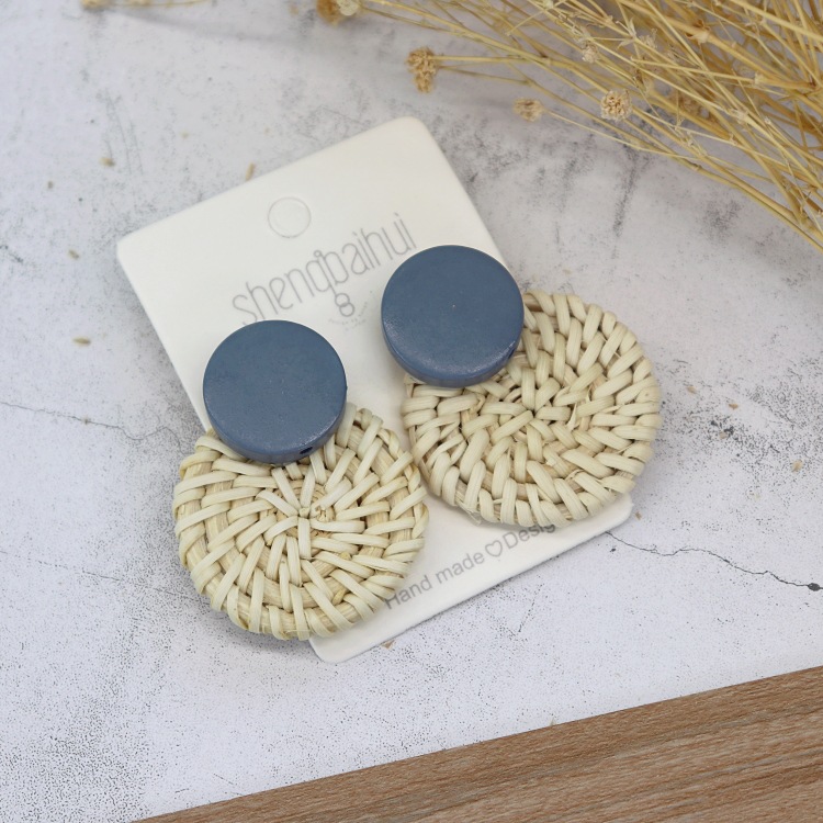 Retro handmade rattan woven earrings for women Bohemian beach holiday style versatile earrings temperament personality earrings