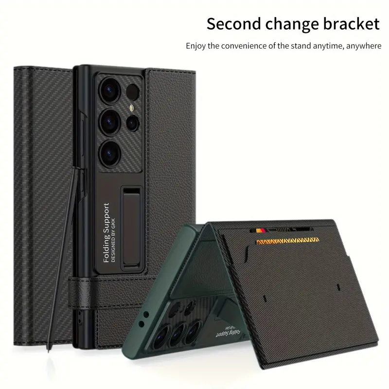   for   s24   phone case lens protection fashion flip wallet solid color mobile phone case   inserted card holder   frosted hard shell protective case without pen details 1