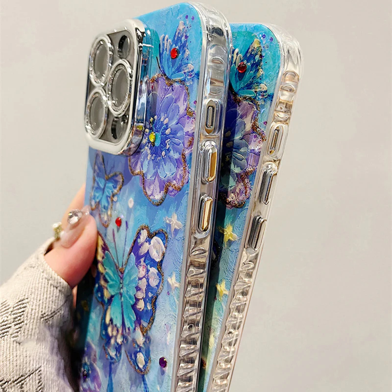 Ins Hot Oil Painting Butterfly Flower iPhone Cases With Bracelet
