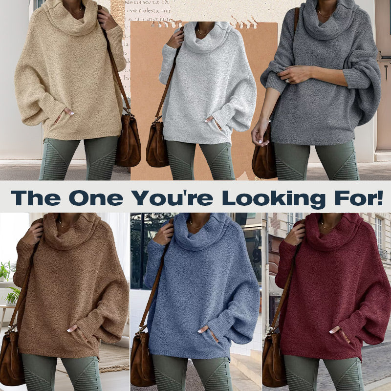 Hot SaleWomen's Batwing Cowl Neck Sweater with Pockets