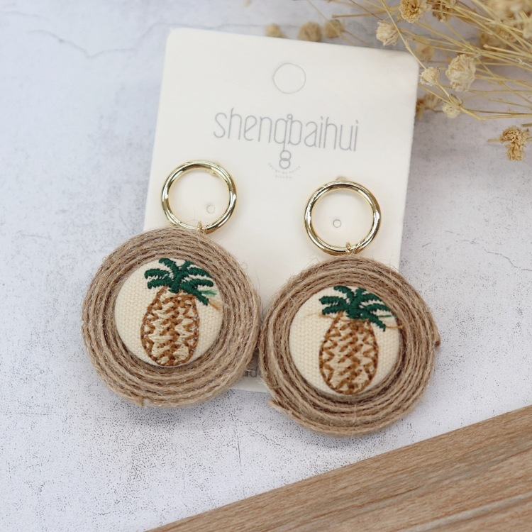 Retro handmade rattan woven earrings for women Bohemian beach holiday style versatile earrings temperament personality earrings