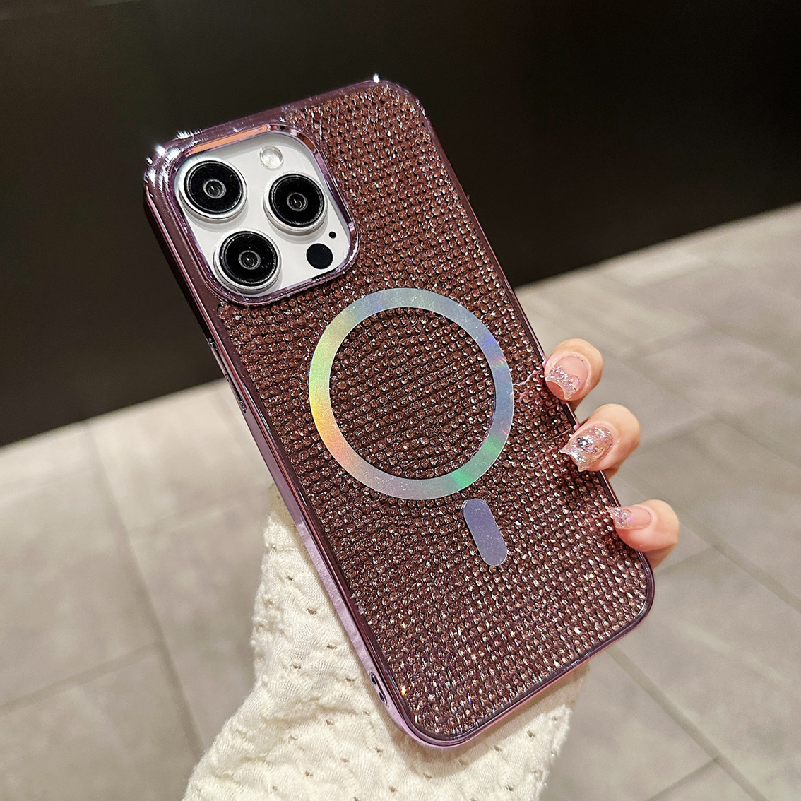 New Glitter Shining Diamond Plating Slim Wireless Charging Phone Case for iPhone Series