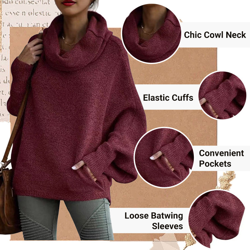 Hot SaleWomen's Batwing Cowl Neck Sweater with Pockets