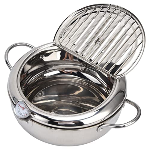 Stainless Steel Frying Pot with Thermometer and Oil Drip Drainer Rack