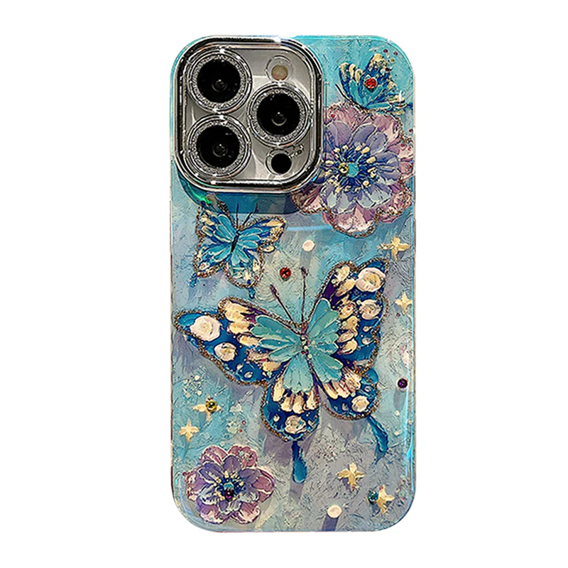 Ins Hot Oil Painting Butterfly Flower iPhone Cases With Bracelet