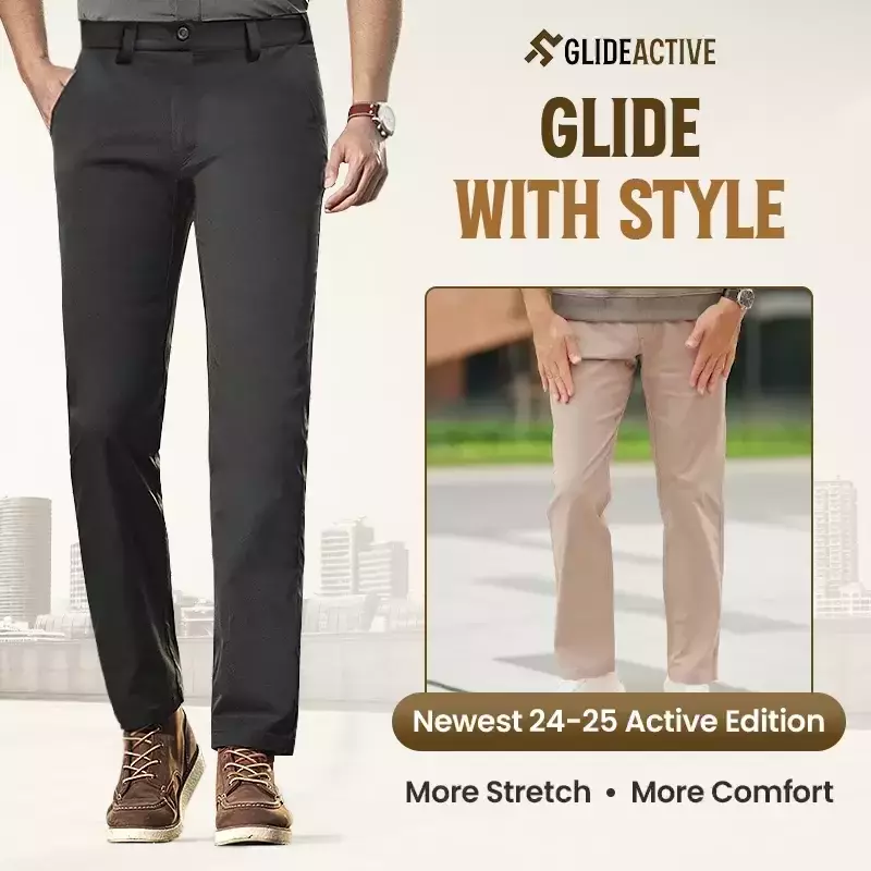 GlideActive - Men's Active Khaki Pants With Expandable Waistband