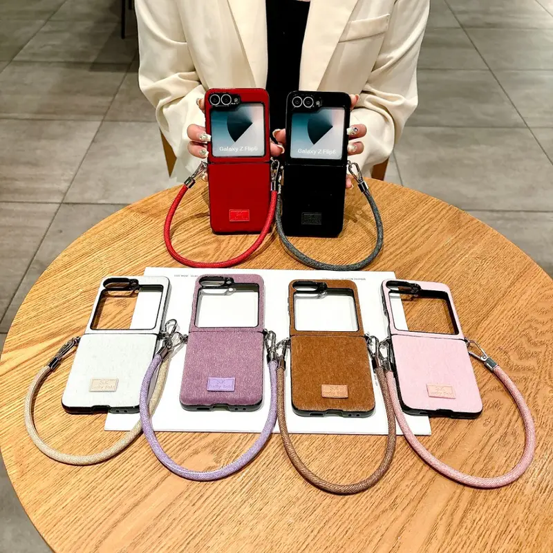 Six-color Winter Plush Side Buckle + Hand Rope for SamSung Folding Mobile Phone Case Suitable for SamSung All-inclusive Anti-fall Protective Case Creative Simple Niche for SamSung for Galaxy Z Flip3 for Galaxy Z Flip4 for Galaxy Z Flip5 for Galaxy Z Flip6 details 1