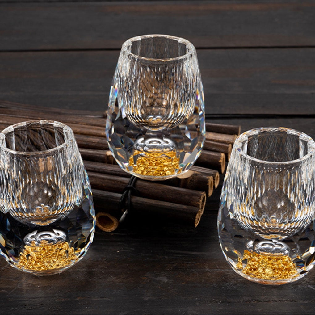 3D Glacier Glass Cup Crystal Gold Foil Shot Glasses