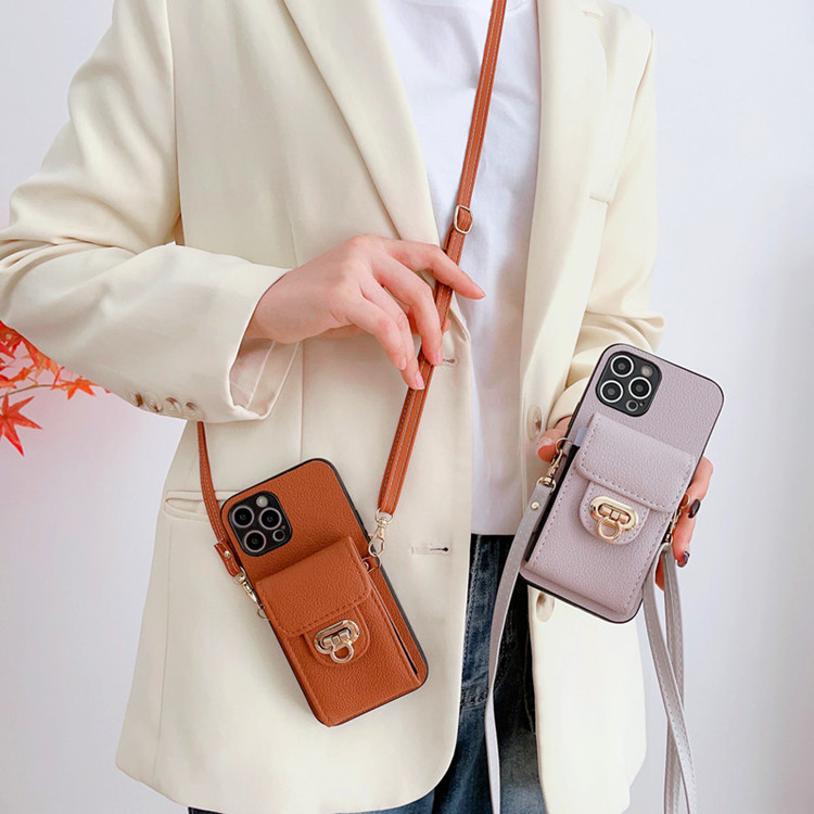 Suitable for iPhone/Samsung mobile phone case creative card wallet leather case crossbody lanyard new A54 protective cover