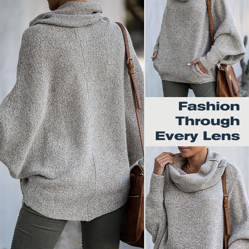 Hot SaleWomen's Batwing Cowl Neck Sweater with Pockets