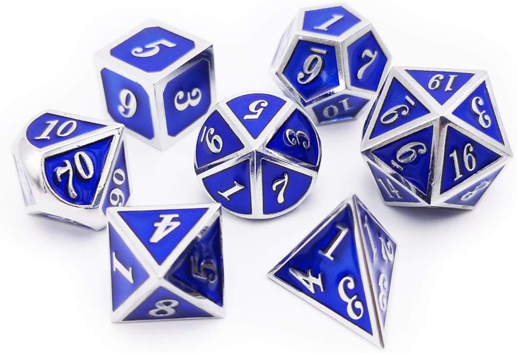 Haxtec Bloodstained Metal DND Dice Set Antique Iron Blood Metal D&D Dice Set Dragon Scale with Leather Dice Bag Bloodsplattered Metal Polyhedral Dice for Dungeons and Dragons TTRPG Gifts