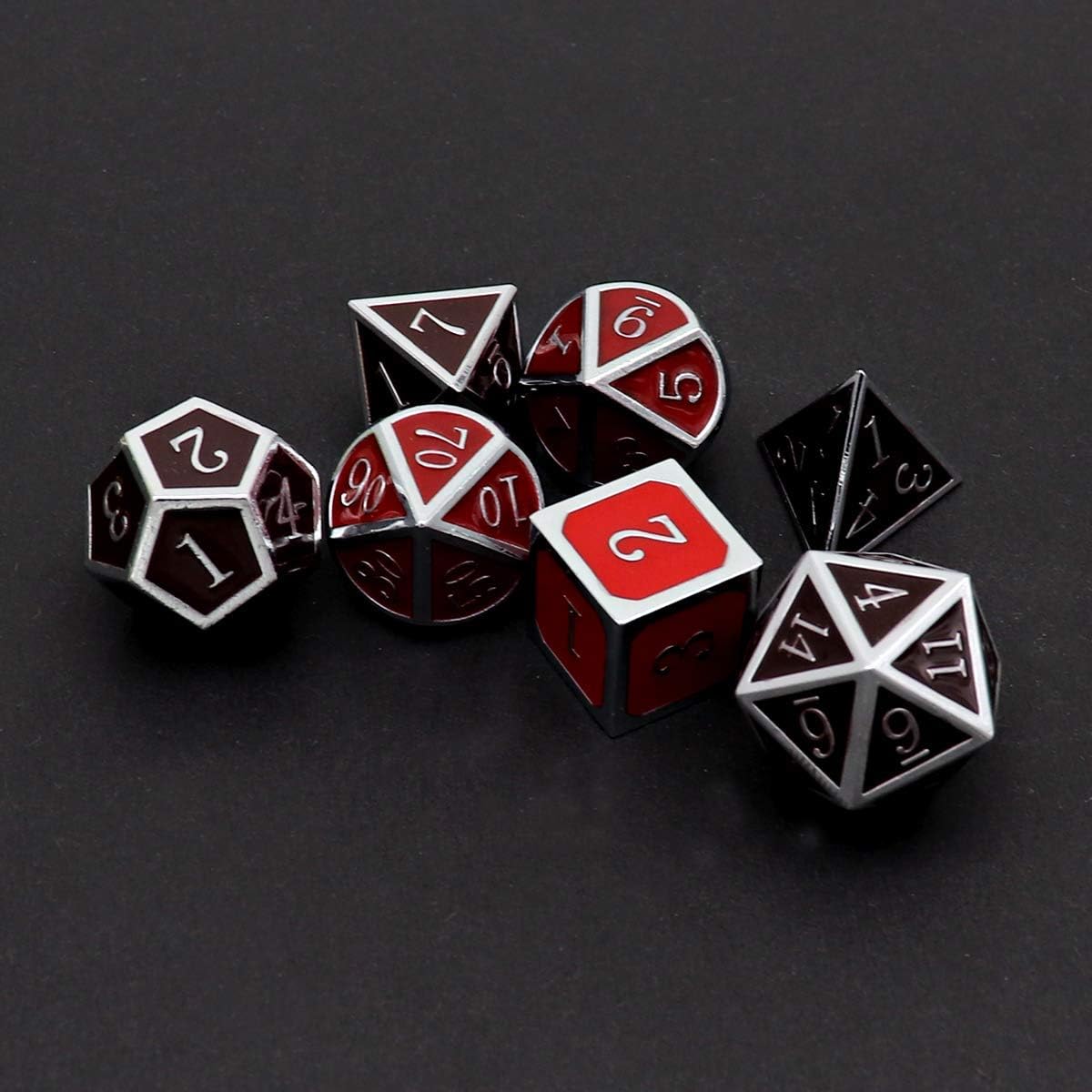 Haxtec Bloodstained Metal DND Dice Set Antique Iron Blood Metal D&D Dice Set Dragon Scale with Leather Dice Bag Bloodsplattered Metal Polyhedral Dice for Dungeons and Dragons TTRPG Gifts