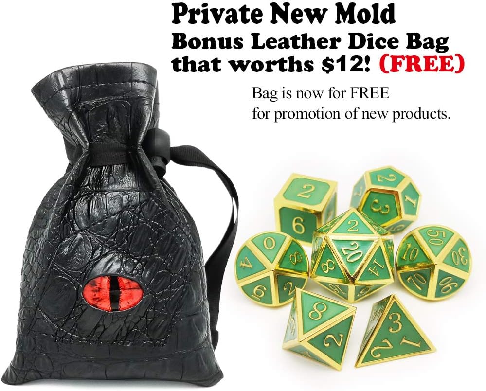 Haxtec Bloodstained Metal DND Dice Set Antique Iron Blood Metal D&D Dice Set Dragon Scale with Leather Dice Bag Bloodsplattered Metal Polyhedral Dice for Dungeons and Dragons TTRPG Gifts
