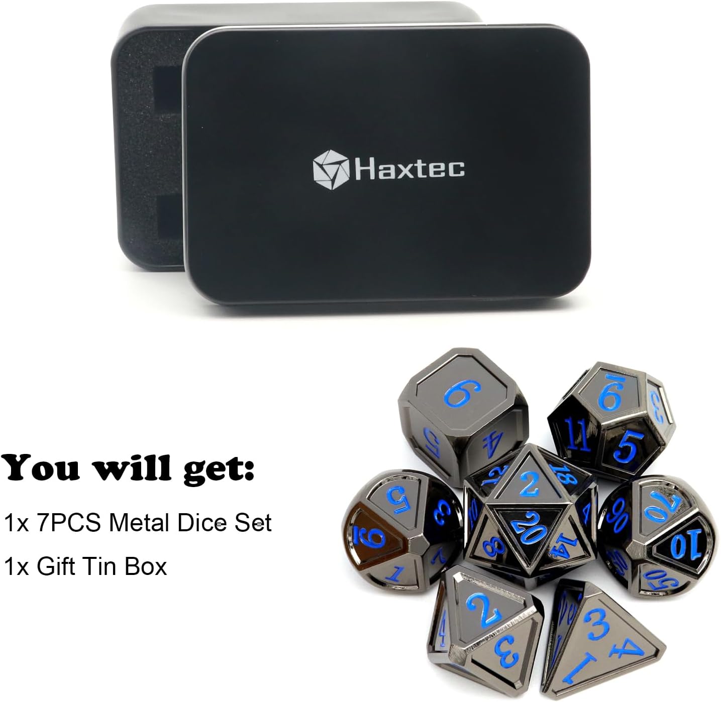 Haxtec Bloodstained Metal DND Dice Set Antique Iron Blood Metal D&D Dice Set Dragon Scale with Leather Dice Bag Bloodsplattered Metal Polyhedral Dice for Dungeons and Dragons TTRPG Gifts