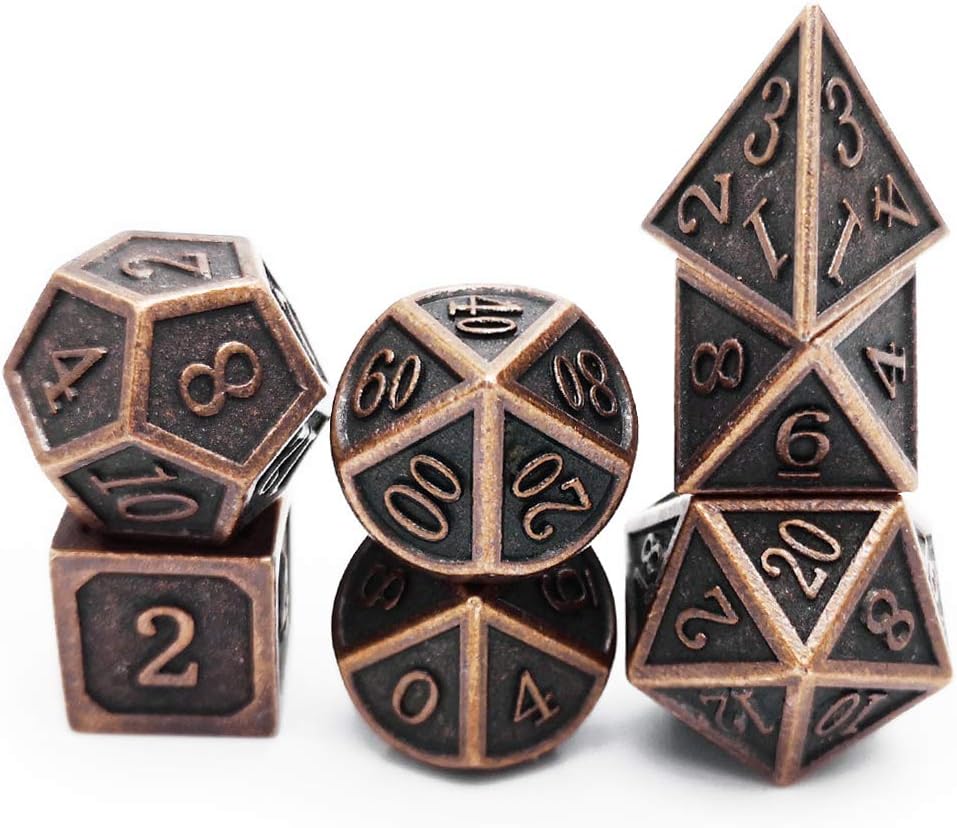 Haxtec Bloodstained Metal DND Dice Set Antique Iron Blood Metal D&D Dice Set Dragon Scale with Leather Dice Bag Bloodsplattered Metal Polyhedral Dice for Dungeons and Dragons TTRPG Gifts