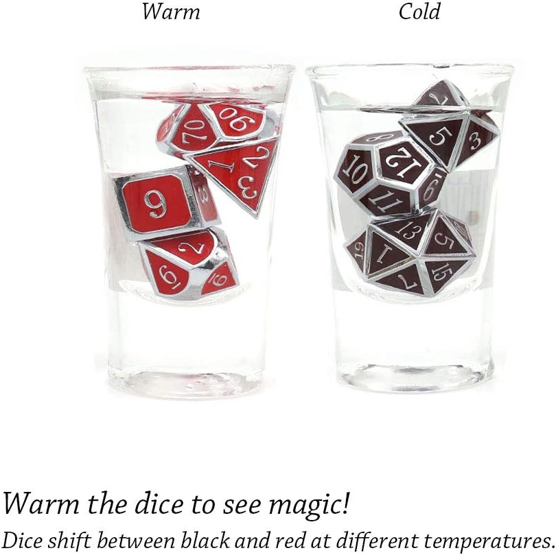 Haxtec Bloodstained Metal DND Dice Set Antique Iron Blood Metal D&D Dice Set Dragon Scale with Leather Dice Bag Bloodsplattered Metal Polyhedral Dice for Dungeons and Dragons TTRPG Gifts