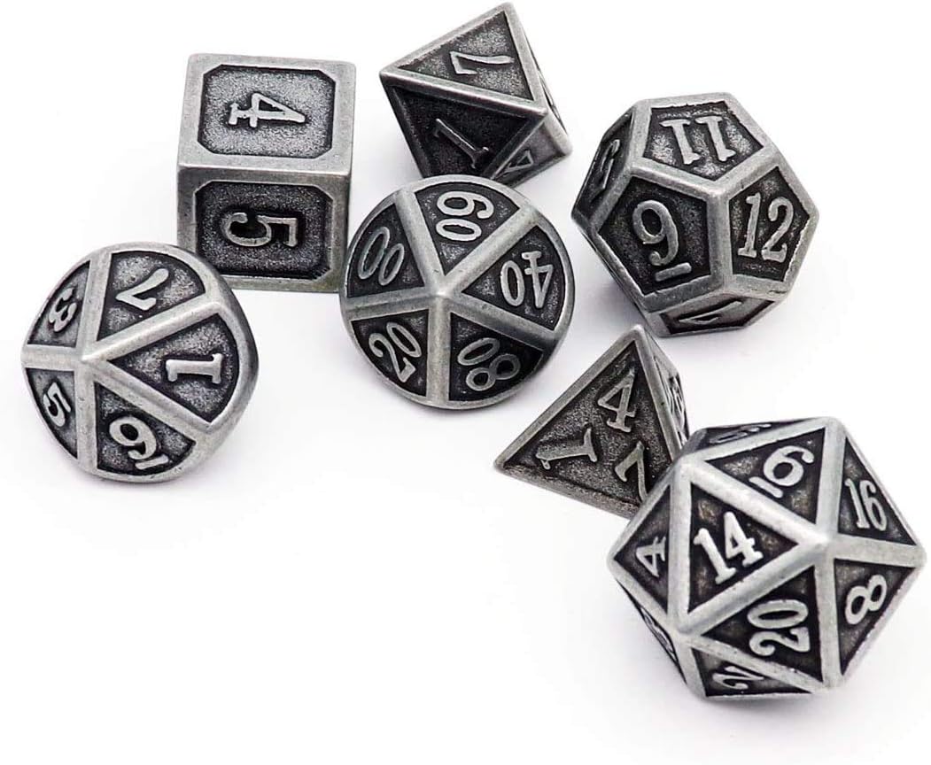 Haxtec Bloodstained Metal DND Dice Set Antique Iron Blood Metal D&D Dice Set Dragon Scale with Leather Dice Bag Bloodsplattered Metal Polyhedral Dice for Dungeons and Dragons TTRPG Gifts