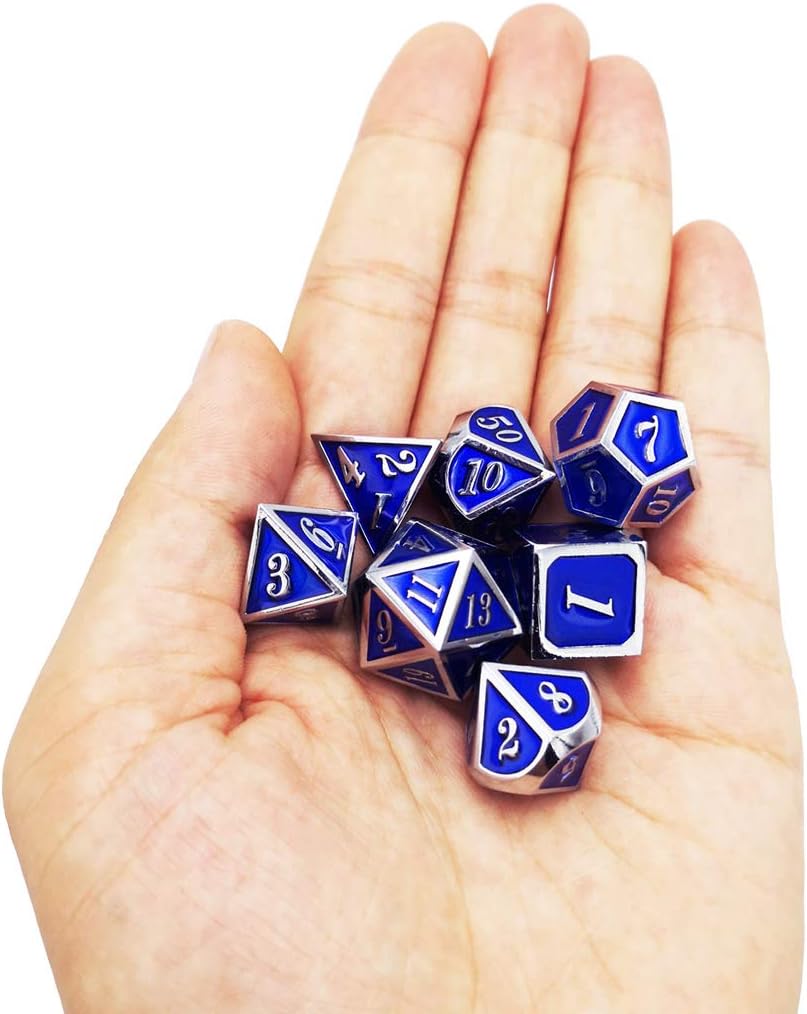 Haxtec Bloodstained Metal DND Dice Set Antique Iron Blood Metal D&D Dice Set Dragon Scale with Leather Dice Bag Bloodsplattered Metal Polyhedral Dice for Dungeons and Dragons TTRPG Gifts