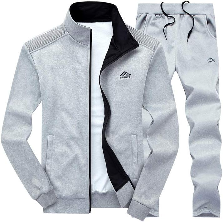  Men's Casual Tracksuit Long Sleeve Full Zip Running Jogging Sweatsuit Athletic Sports Set