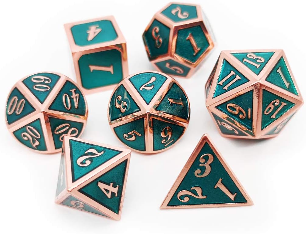 Haxtec Bloodstained Metal DND Dice Set Antique Iron Blood Metal D&D Dice Set Dragon Scale with Leather Dice Bag Bloodsplattered Metal Polyhedral Dice for Dungeons and Dragons TTRPG Gifts