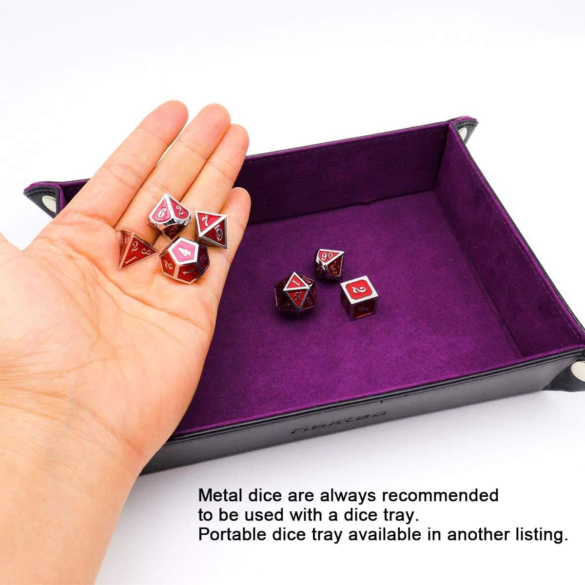 Haxtec Bloodstained Metal DND Dice Set Antique Iron Blood Metal D&D Dice Set Dragon Scale with Leather Dice Bag Bloodsplattered Metal Polyhedral Dice for Dungeons and Dragons TTRPG Gifts
